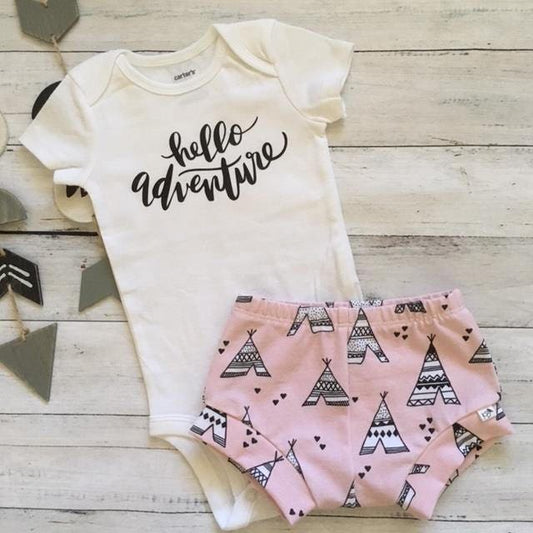 NEW! HELLO Adventure!! Pink TeePees/Baby Shorties/Toddler Shorties