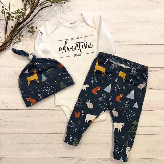 NEW! Into The Forest/Navy/Newborn Outfit/Bring Home Outfit/Toddler Joggers