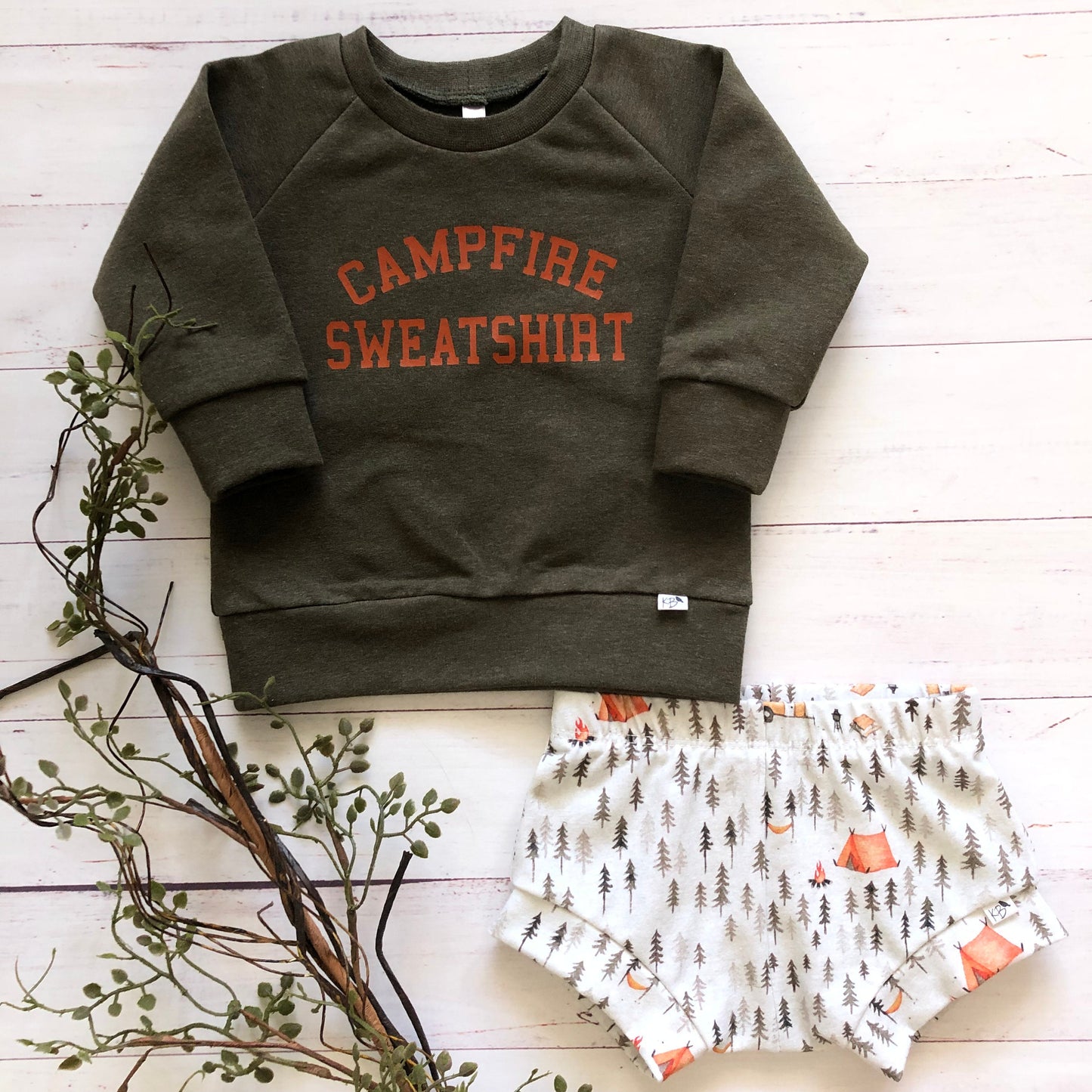 NEW!! “Campfire”/Heathered Olive/Pullover STYLE Shirt/Infant Size/Toddler Size/Shirt ONLY