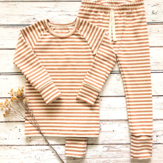 NEW! “Caramel Stripe”Set/Aspen Style/SLIM FIT/Gender Neutral/Newborn Outfit/Take Home Outfit/Toddler Set