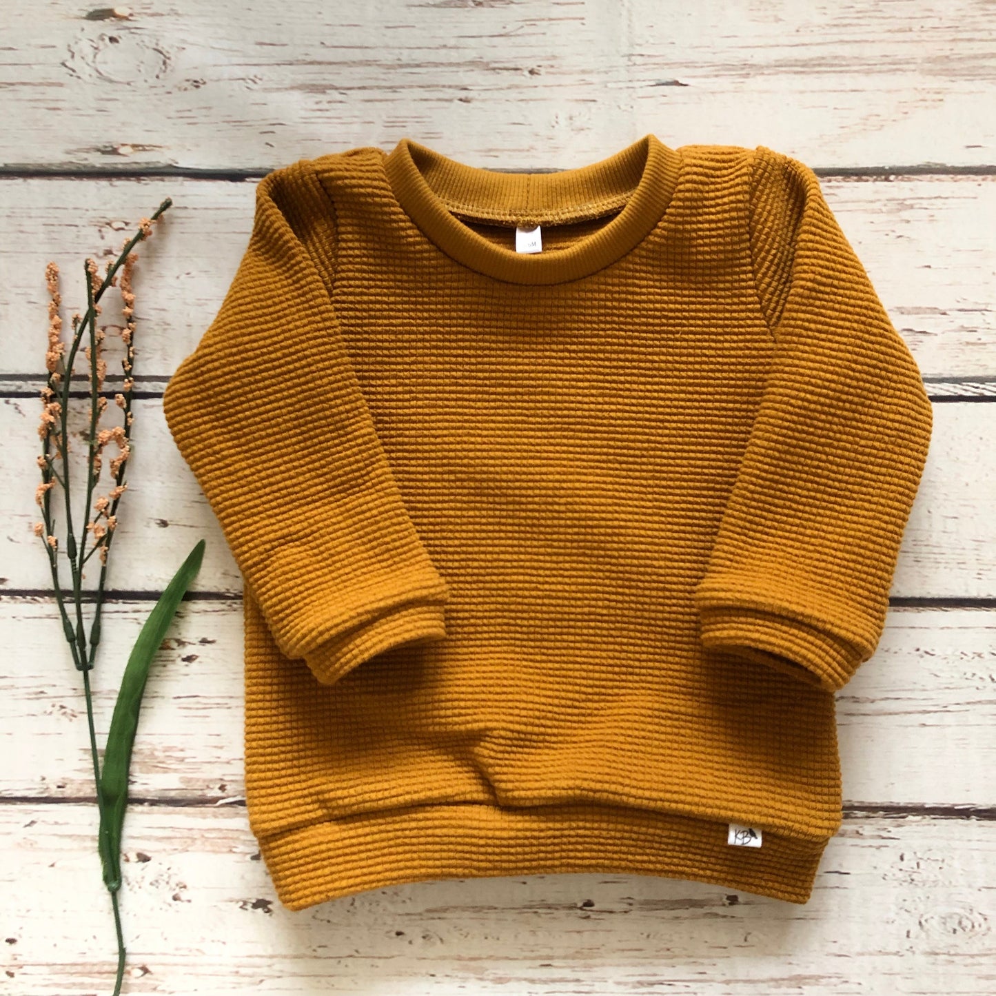 New!! Waffle Knit Pullover/Ochre/ORGANIC/Gender Neutral/Infant Size/Toddler Size/Pullover Only