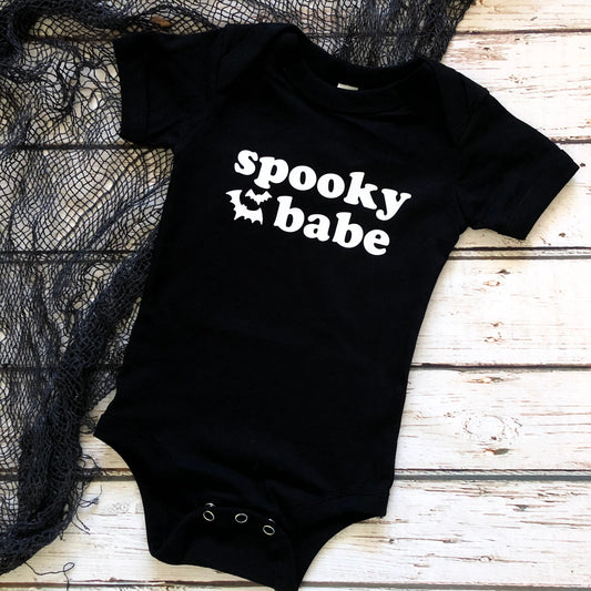 NEW!! “Spooky Babe”Black/Bodysuit/Tee/Pullover STYLE Shirt/Infant Size/Toddler Size/Shirt ONLY