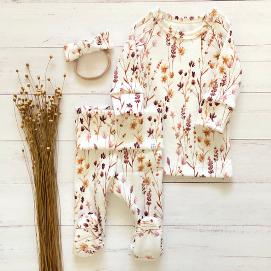 NEW! “Footie Set”/Meadow Floral/SLIM FIT/Gender Neutral/Newborn Outfit/Take Home Outfit/Toddler Set