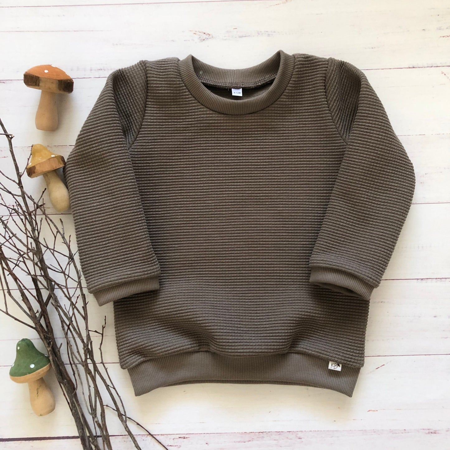 New!! Waffle Knit Sweater/Mushroom/ORGANIC/Gender Neutral/Sweatshirt STYLE Shirt/Infant Size/Toddler Size/Shirt Only