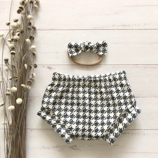 New!! Charcoal/Cream Houndstooth/Baby Shorties/Toddler Shorties ONLY