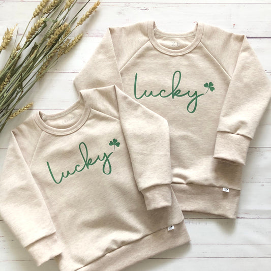 NEW!! LUCKY Sweatshirt/Oatmeal/Infant Size/Toddler Size/Sweatshirt ONLY